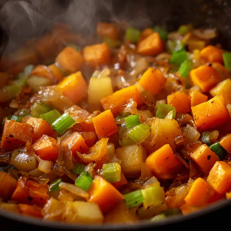 diced squash and potatoes in pot for butternut squash soup