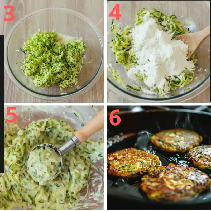 Crispy veggie fritters sizzling in a skillet with golden brown edges.